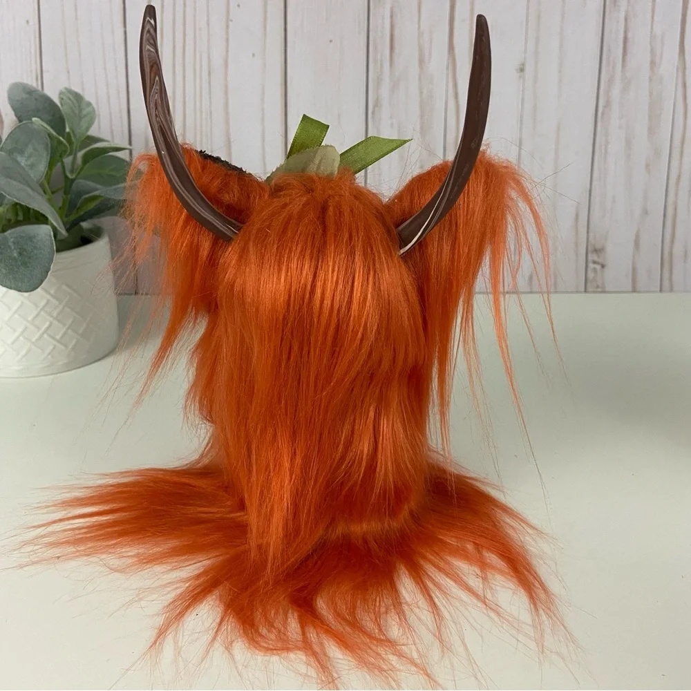 Handmade Highland Cow Rust Faux Fur Leather Ears Clay Hooves Horns Floral Bow - Picture 8 of 13